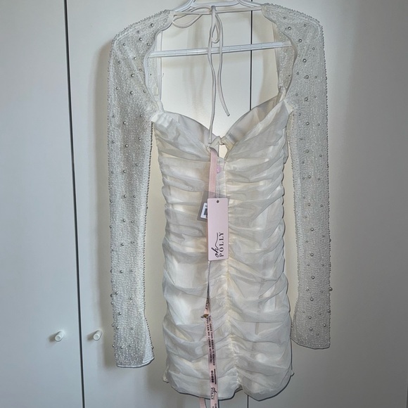 ST. GERMAIN Embellished Long Sleeve Mini Dress in White - Picture 10 of 11